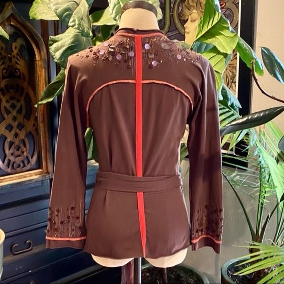 Anthropologie chocolate embellished wrap top - Picture 6 of 14